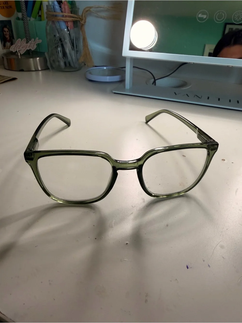 Translucent Olive Green Square Glasses Frame